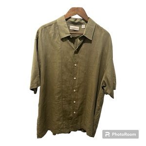 CARIBBEAN 100% LINEN MEN’S KHAKI BUTTON DOWN SHORT SLEEVE SHIRT SIZE XL
